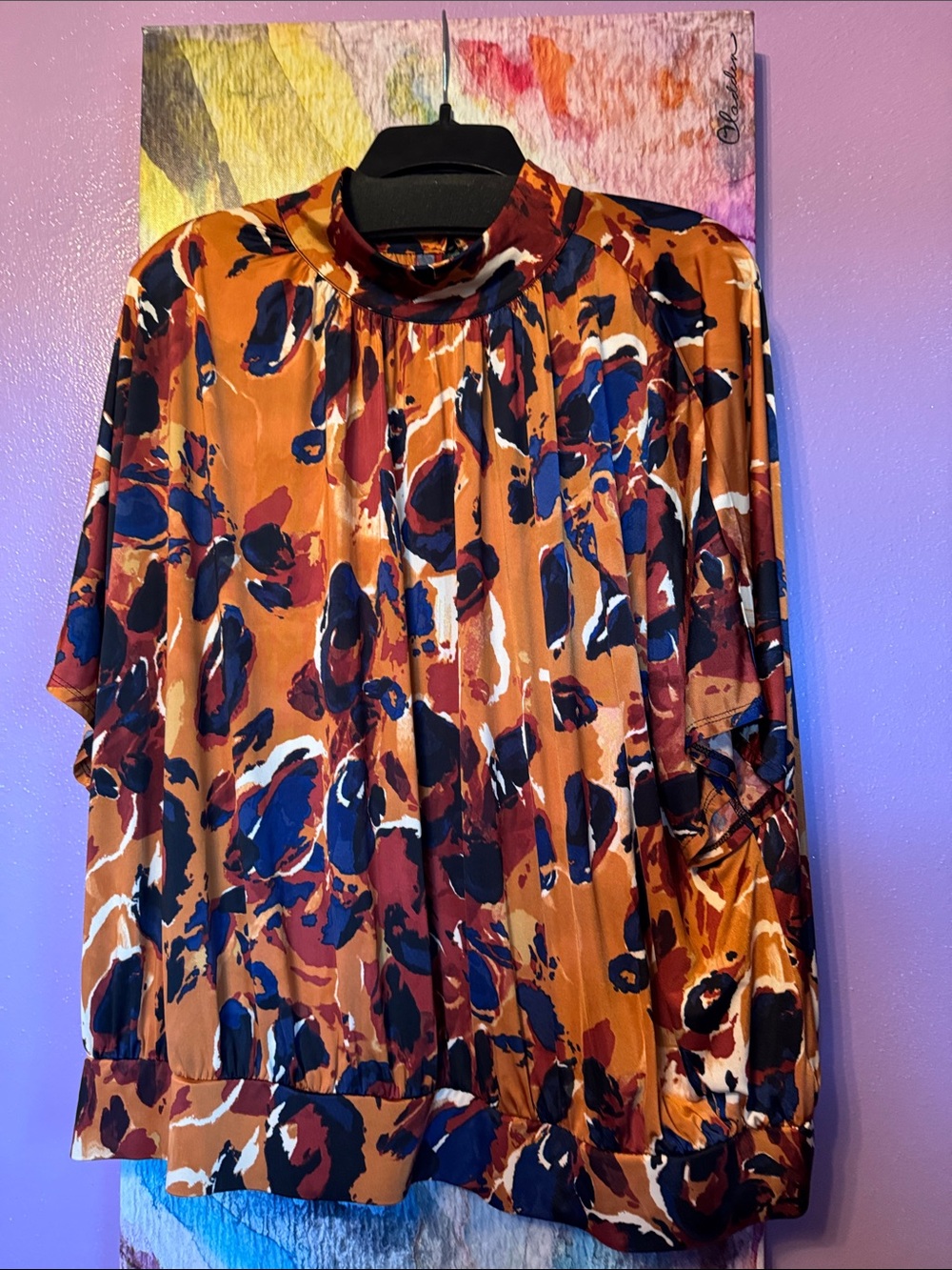Worthington Rust, Navy & White Abstract Animal Print Top 2x